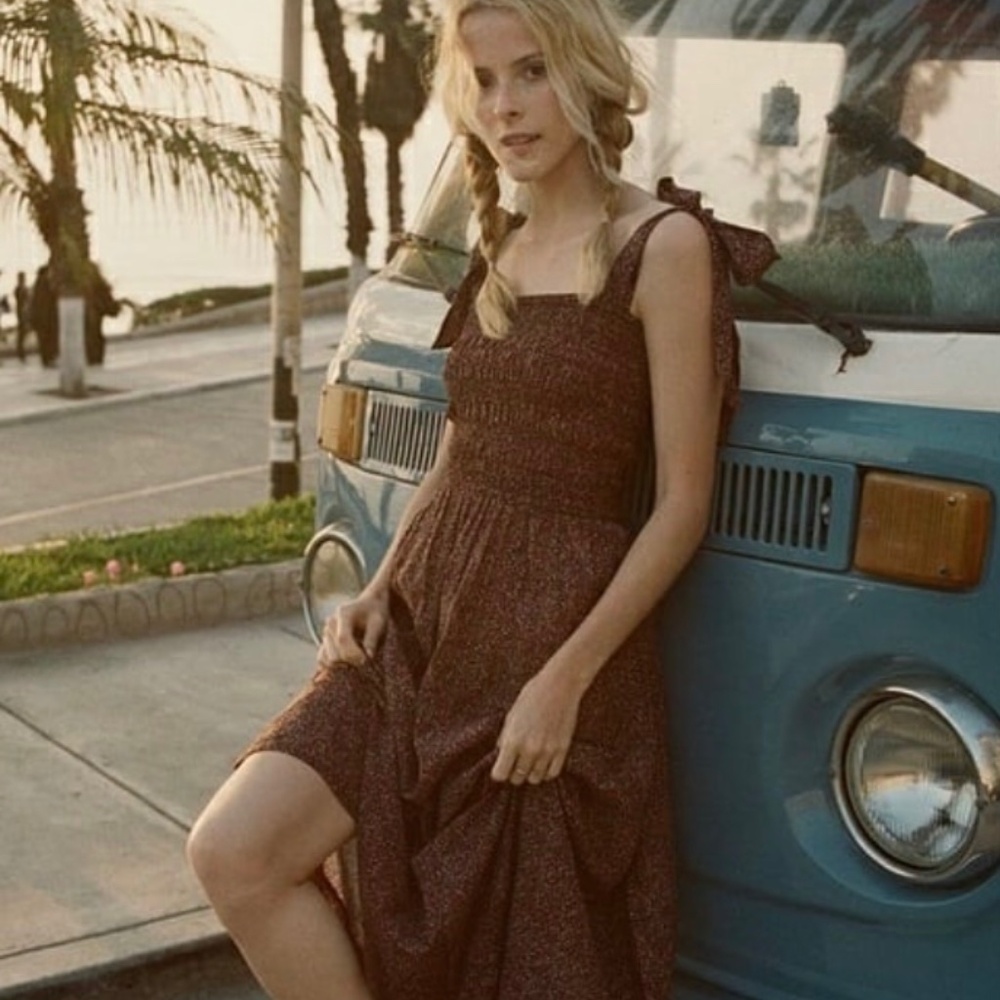 DOEN smocked maxi dress in Ditzy Deep Red Floral